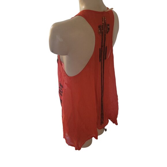 FREE PEOPLE Sheer Orange Beaded Racerback Tank Top M‎ Summer Beach - Picture 6 of 8